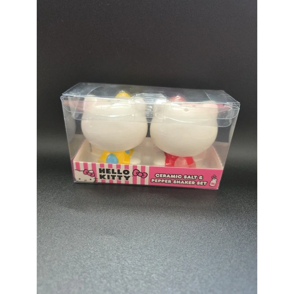 Hello Kitty Ceramic Salt Pepper Shaker Set Pink‎ Yellow Bow Sanrio Licensed